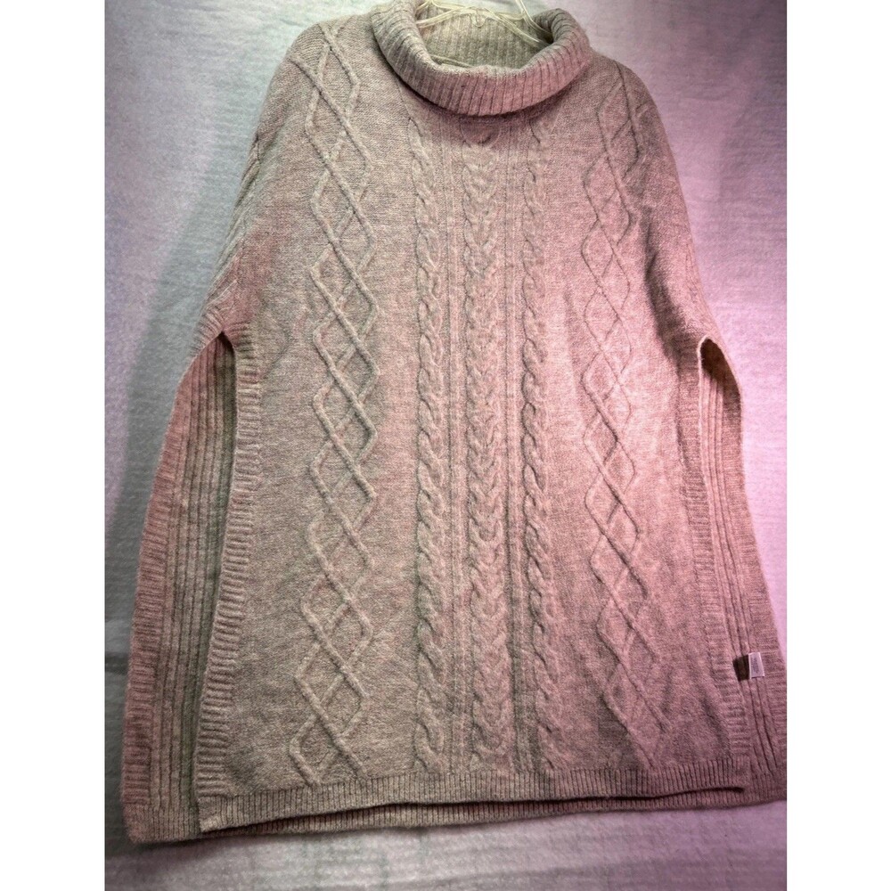 Mazik Turtleneck Knit Sweater Oversized Woman Sz L Shawl Cape Tan Comfy Country